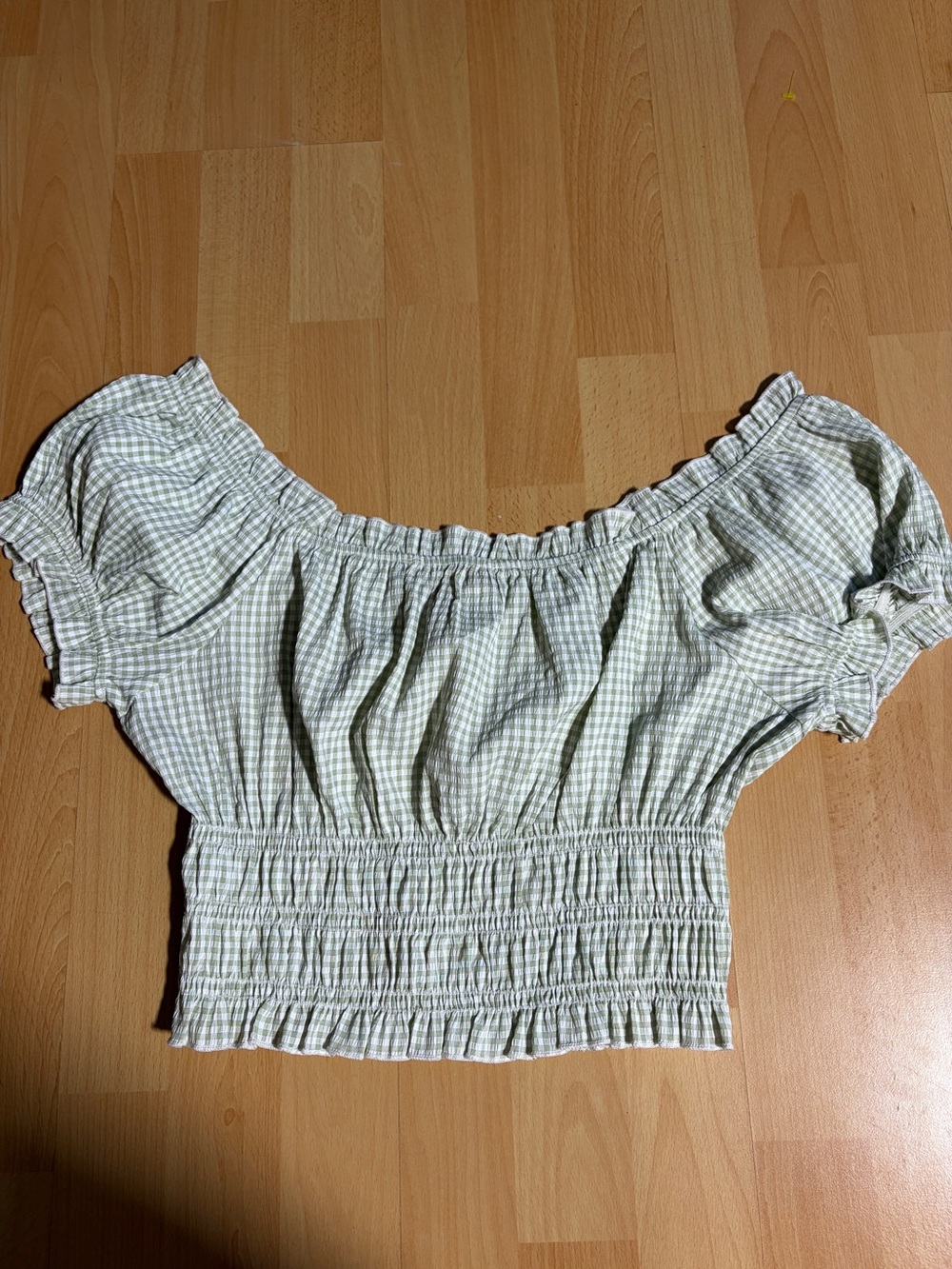 Lisa Says‎ Gah Marta Smocked Green & White Gingham Crop Top Large Festival - Picture 9 of 11